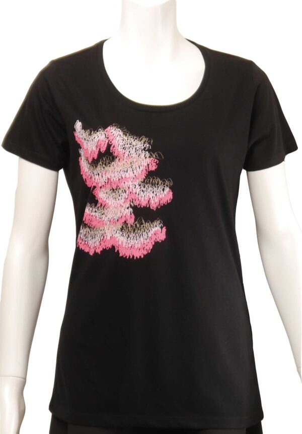pink fringe ブラックカットソー 半袖