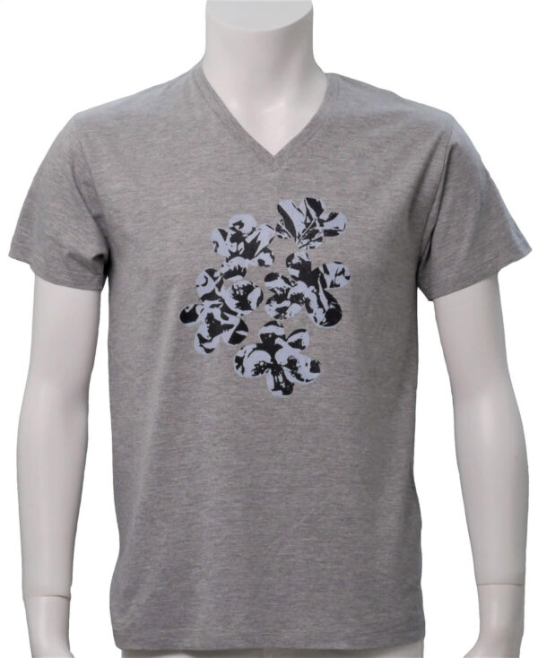 floral - グレー地VネックTシャツ