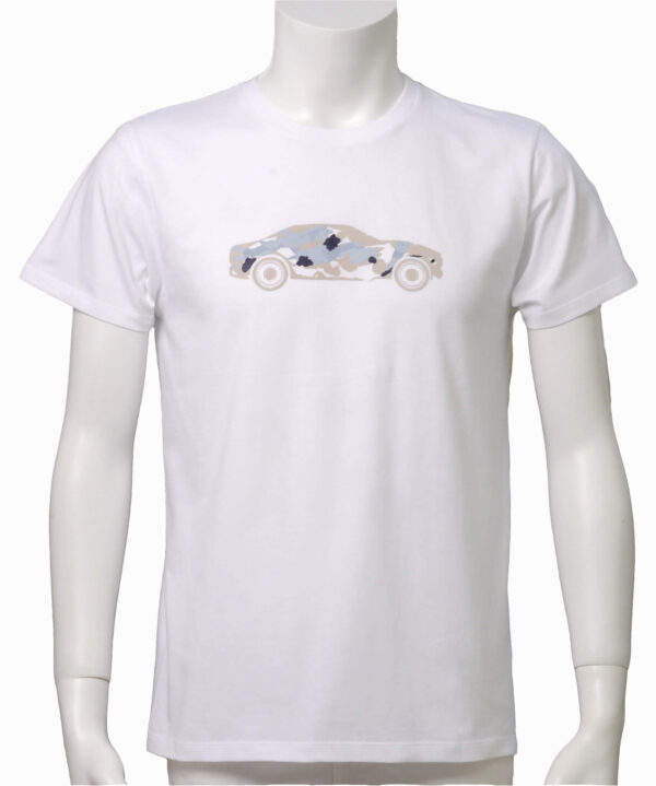 Car with brushstrokes - 白地　ベージュ柄　クルーネックTシャツ