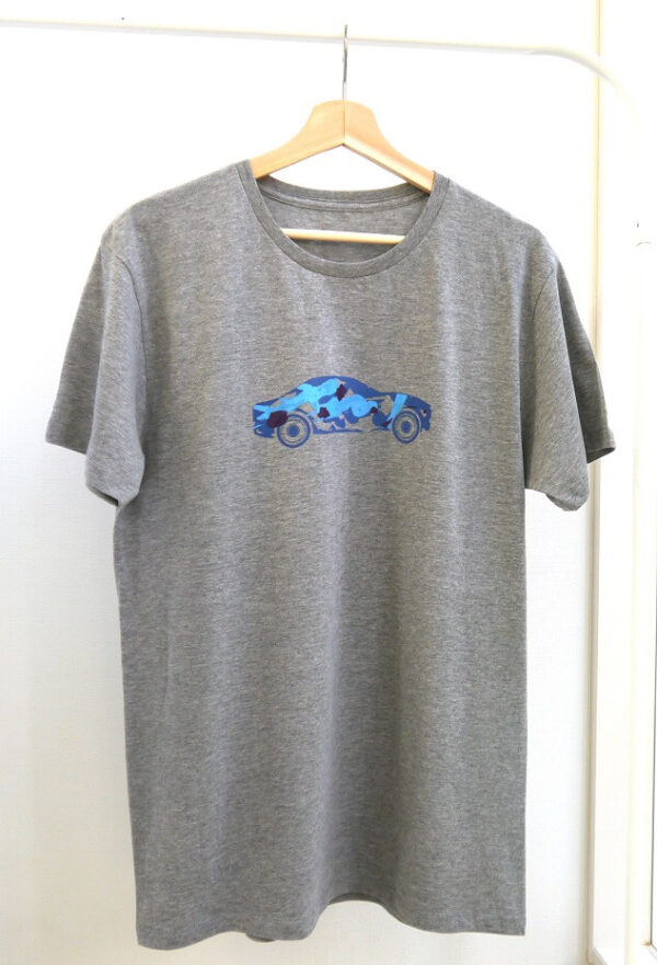 Car with brushstrokes - グレー地　ブルー柄　クルーネックTシャツ - 画像 (3)