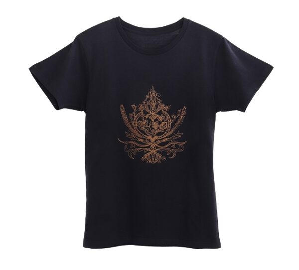 rococo - 華やかなロココ調紋章のネイビー地クルーネックTシャツ
