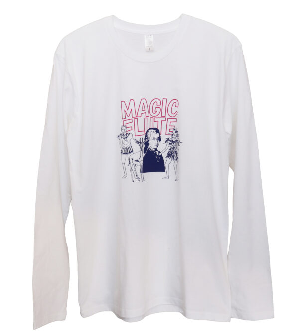 魔笛 Magic Flute - 白地クルーネック長袖Tシャツ