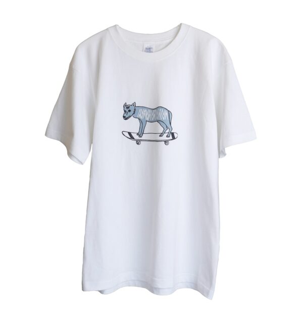 Wolf on a Board - 半袖白Tシャツ - クルーネック