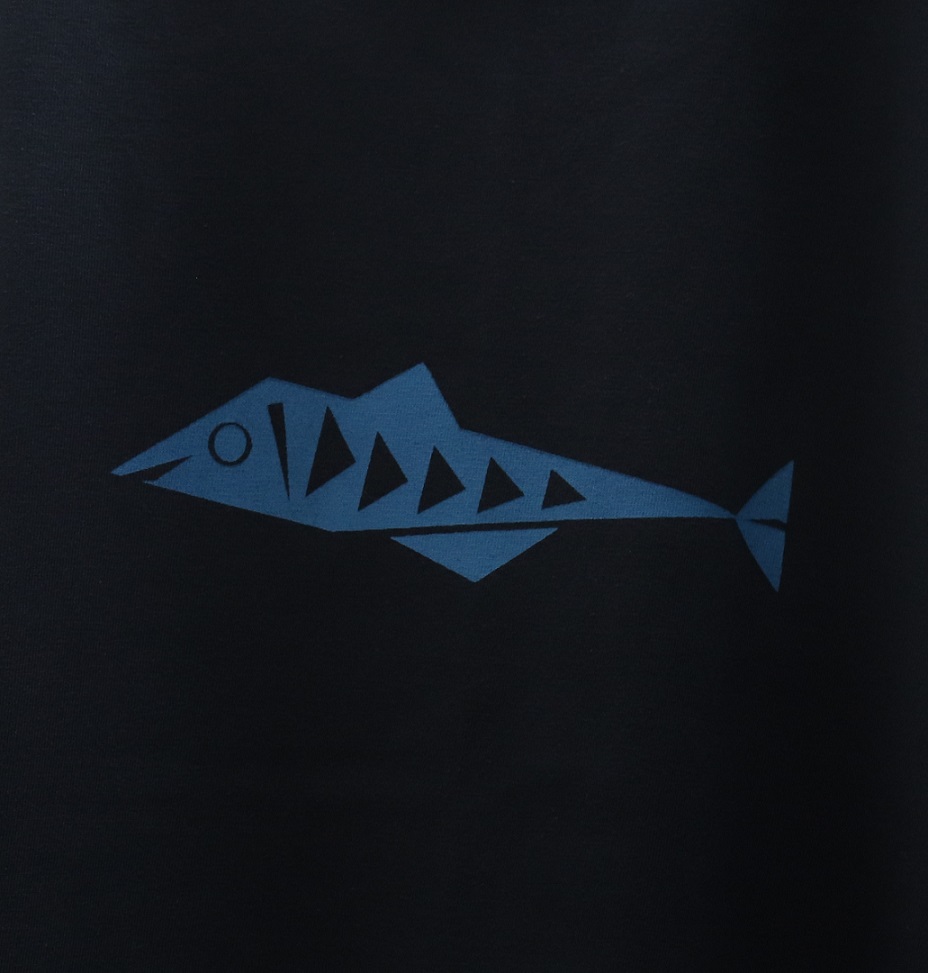 丸首　厚手　藍鼠色Tシャツ　さんかくさかな　魚のグラフィックのTシャツ