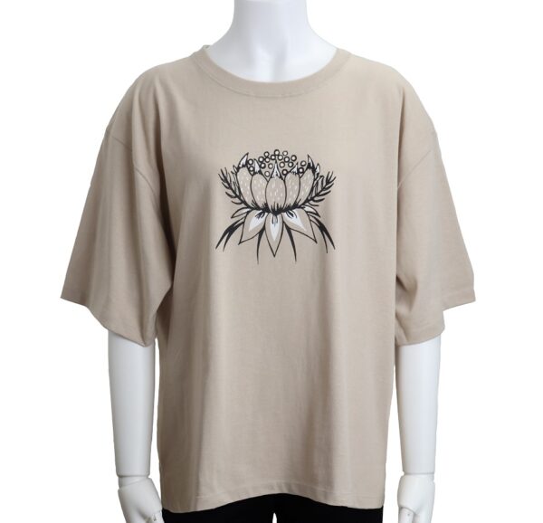 Exotic Flower - 半袖Tシャツ - ビッグシルエット　ベージュ - 画像 (3)