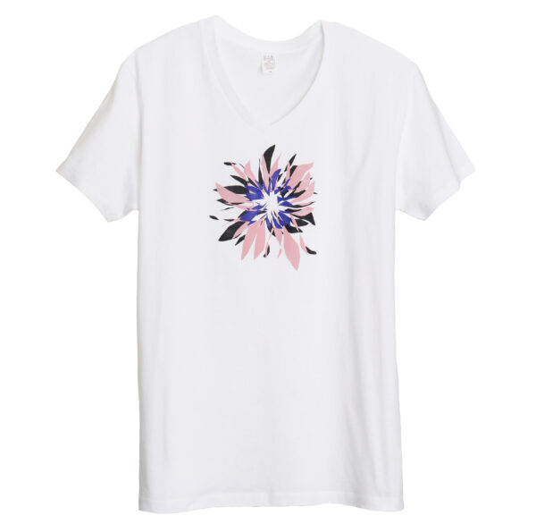 Fireworks - 花々華々と　白地　VネックTシャツ