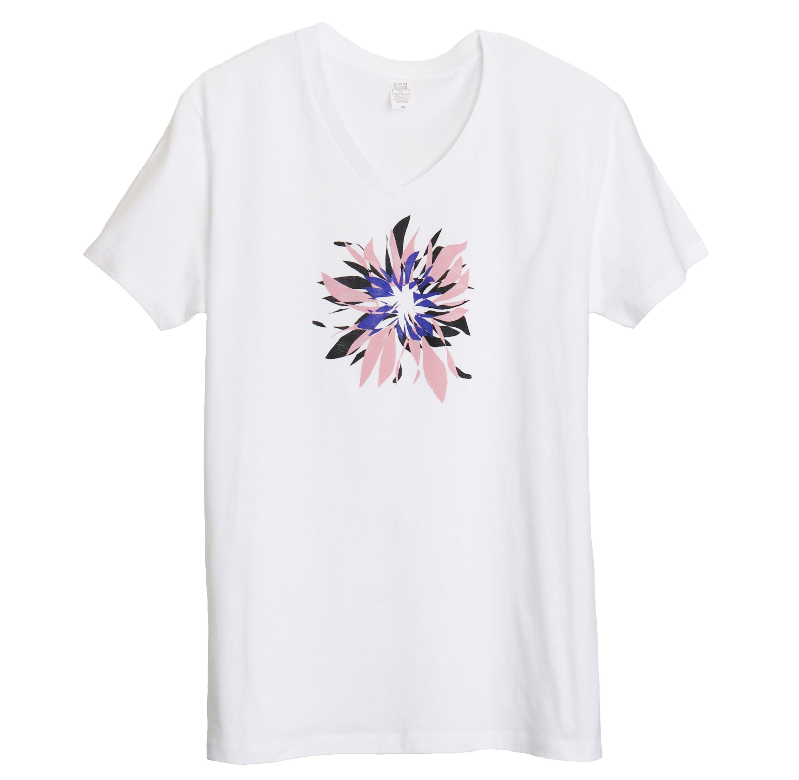 花火のような花のデザインのグラフィックTシャツ 白地