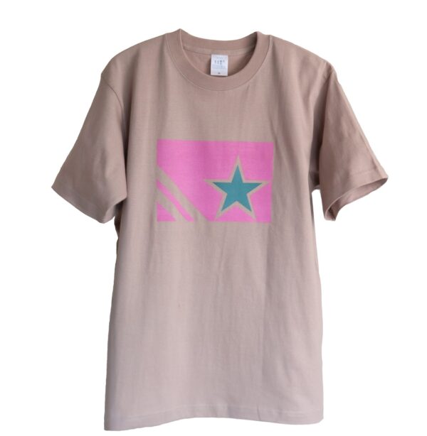 Star – スポーツウェア風デザインのTシャツ　ベージュピンク✕ピンク　クルーネックTシャツ
