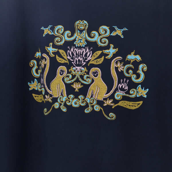Modern Rococo Style 猿、植物、そして鳥　ネイビー/グレー地 - 画像 (2)