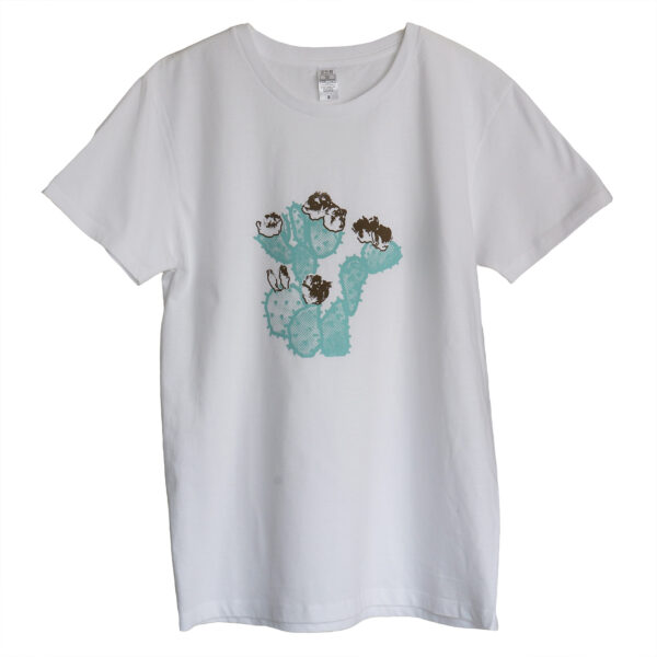 花咲くサボテン blooming cactus　白地半袖Tシャツ