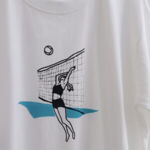 Beach Volleyball - ビーチバレー （Navyblue）- 白地半袖厚地Tシャツ