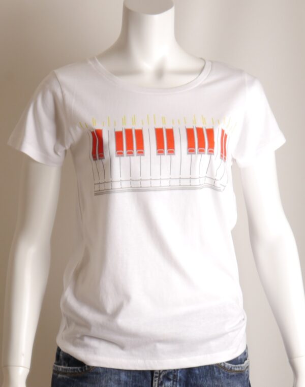 "Pour le Piano" Crew Neck/V Neck White Short-sleeved - Image 4