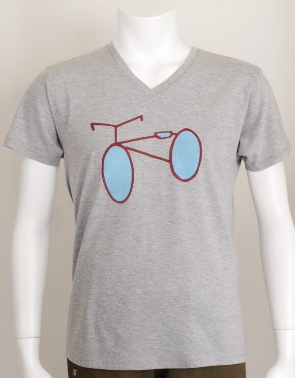 "Bike" V Neck Gray Short-sleeved