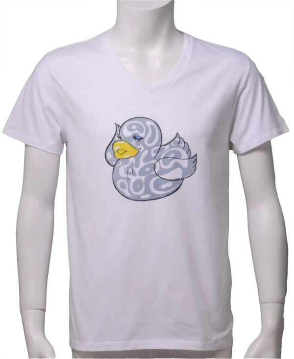 "Marilyn Duck Gray + Pale Blue" Crew Neck/V Neck White Short-sleeved