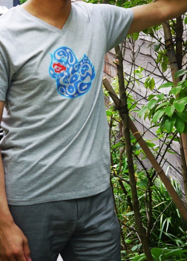 "Marilyn Duck Blue" V Neck Gray Short-sleeved - Image 3