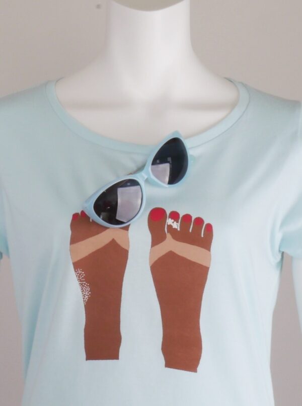 "Womens Sandal Suntan" Crew Neck Sherbet-blue Short-sleeved - Image 3
