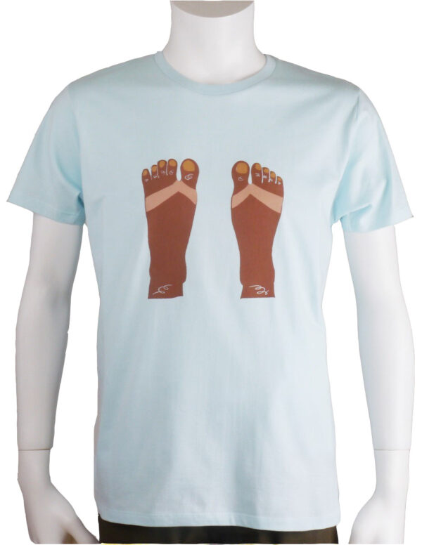"Mens  Sandal Suntan" Crew Neck Sherbet-blue Short-sleeved