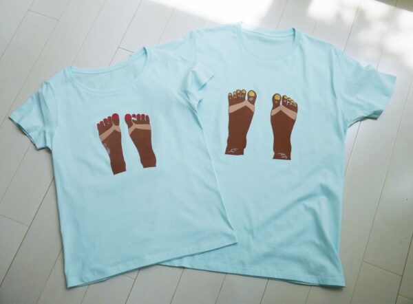 "Mens  Sandal Suntan" Crew Neck Sherbet-blue Short-sleeved - Image 2
