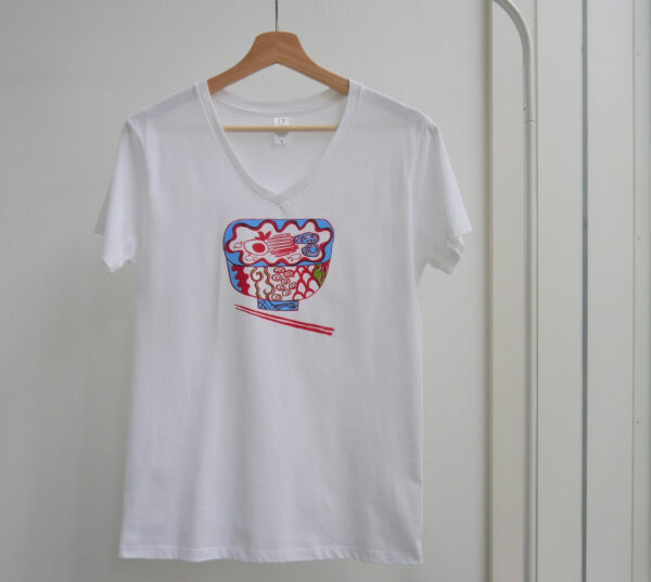 "Shall We Ramen" Crew Neck /  V Neck White Short-sleeved - Image 3