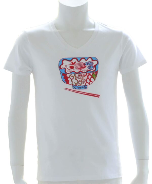 "Shall We Ramen" Crew Neck /  V Neck White Short-sleeved - Image 2