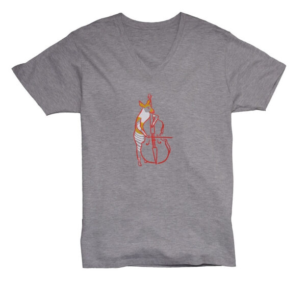 "Okapia Johnstoni Playing Bass" V Neck  Gray Short-sleeved