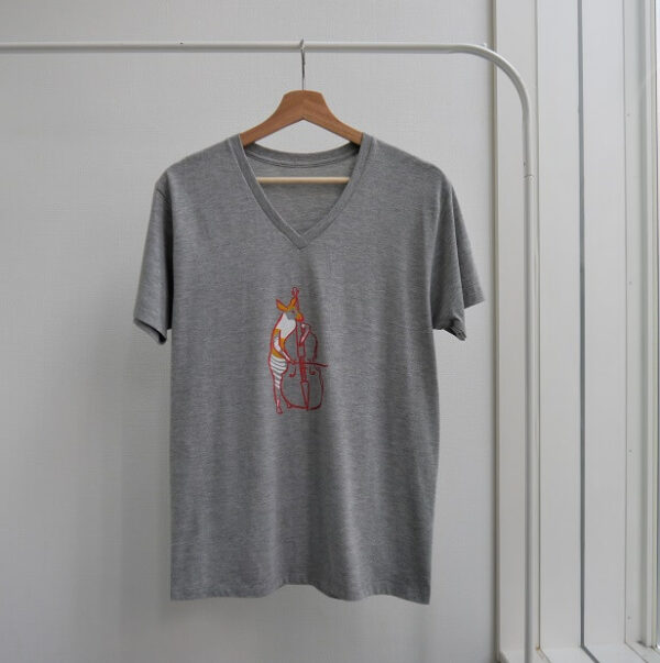 "Okapia Johnstoni Playing Bass" V Neck  Gray Short-sleeved - Image 3