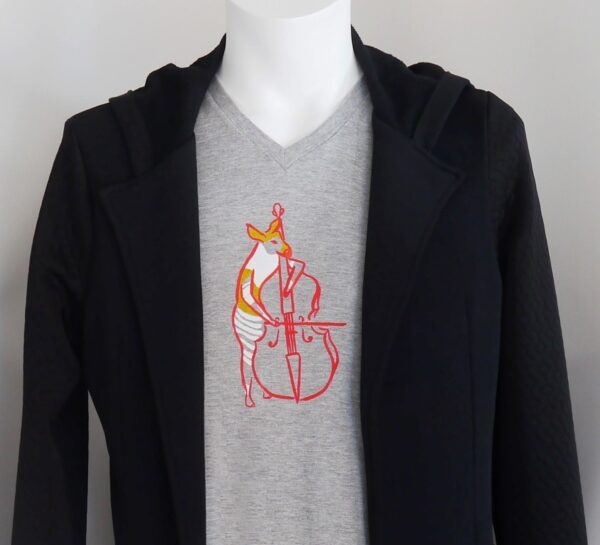 "Okapia Johnstoni Playing Bass" V Neck  Gray Short-sleeved - Image 6