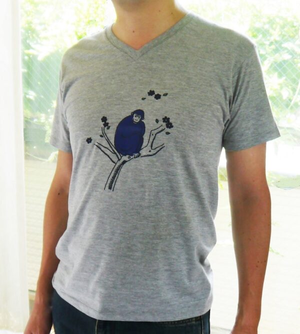 "Le Singe Joyeux - Happy Monkey" V Neck  Gray Short-sleeved - Image 2