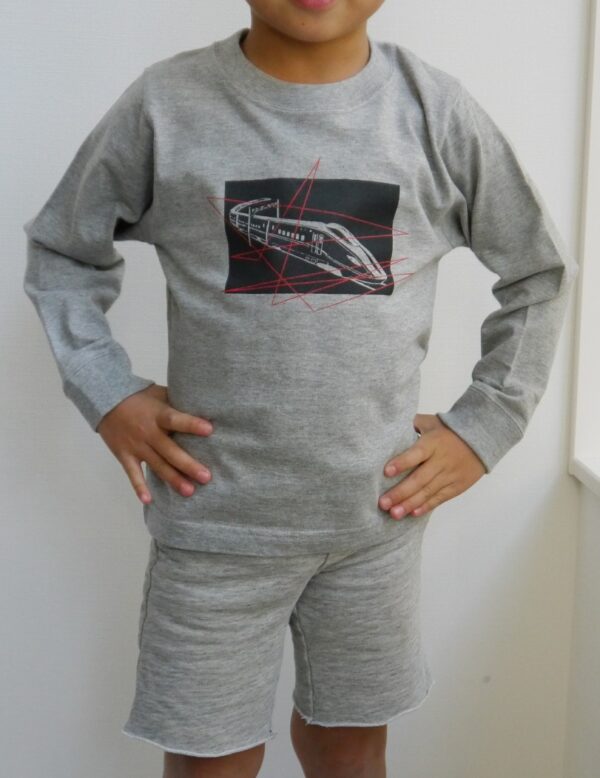 "Shinkansen bullet train" Crew Neck Gray Long-sleeved - Image 2