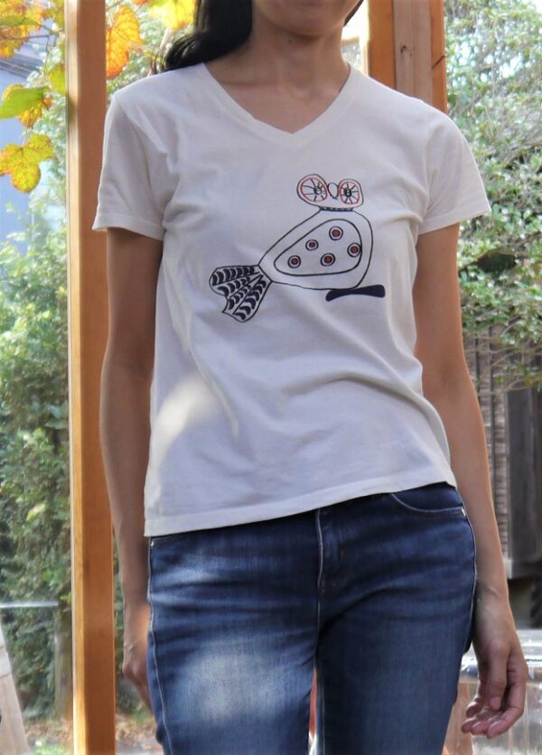 "Ancient Owl Design" Crew Neck Egg-shell White Short-sleeved - Image 3