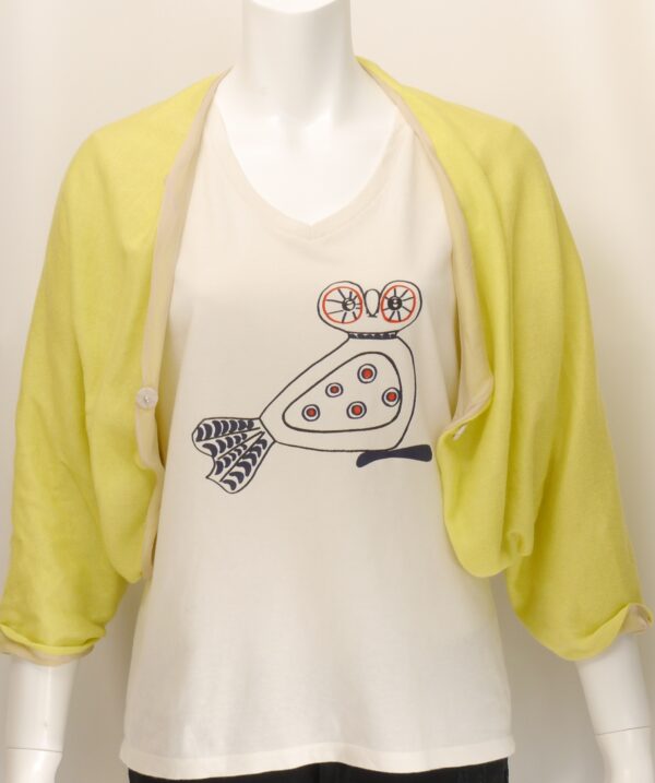 "Ancient Owl Design" Crew Neck Egg-shell White Short-sleeved - Image 2