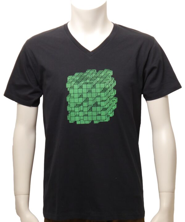 "Cubic 01" V Neck Navy Half-sleeved