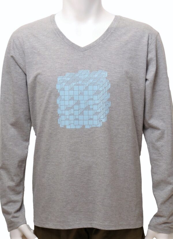 "Cubic 01" V Neck Gray Long-sleeved