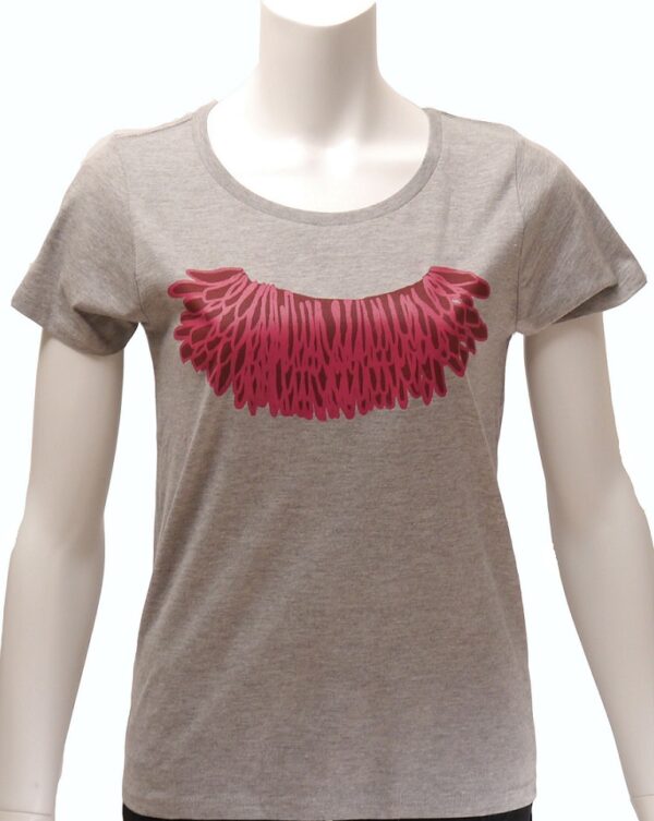 "feather" Raspberry Crew Neck Gray Short-sleeved