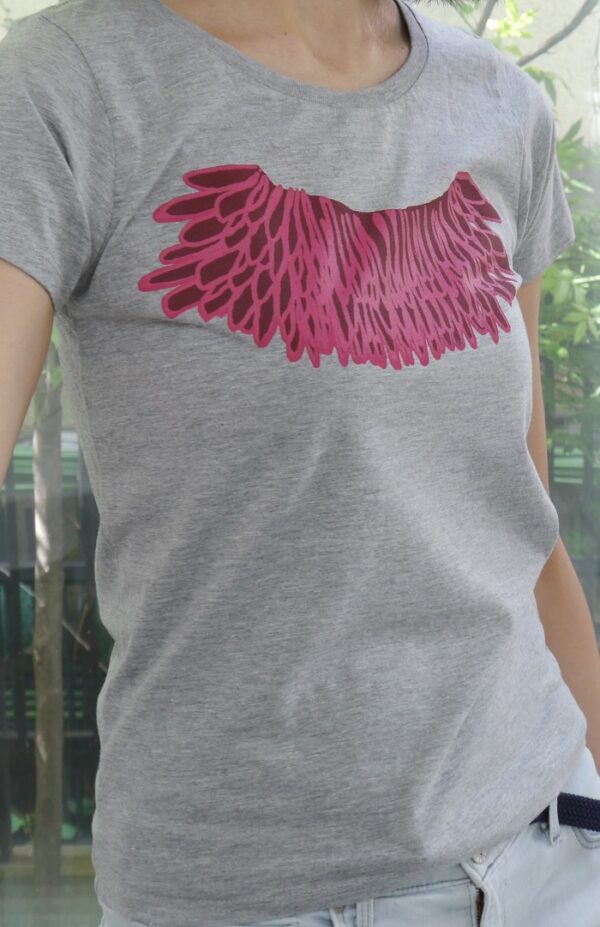 "feather" Raspberry Crew Neck Gray Short-sleeved - Image 2