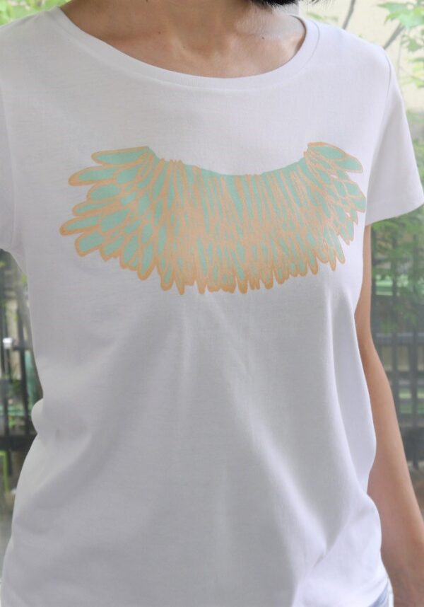 "feather" Mint Crew Neck White Short-sleeved - Image 2
