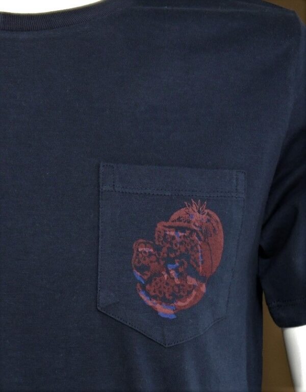 "Pomegranate" Crew Neck T-shirt with a Chest Pocket, Navy, Half-sleeved - Image 3