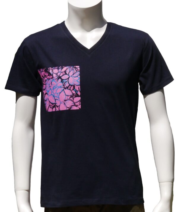 leaves Navy V-neck T-shirt