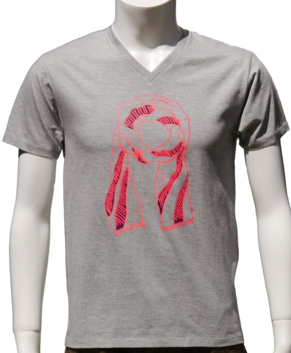 "Scarf" - pink on gray - V neck , Half-sleeved Tee