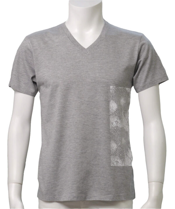Mt.Fuji - contour of Mount Fuji - Gray x White - Half Sleeved, V-neck