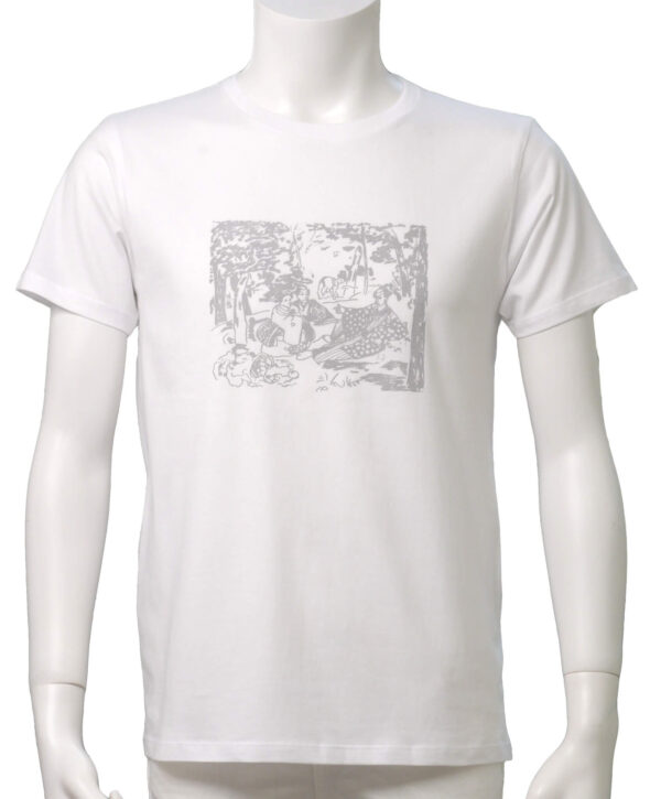 Ukiyo-e Le Déjeuner sur l'herbe (The Luncheon on the Grass) - White x Gray - Half Sleeved Crew Neck