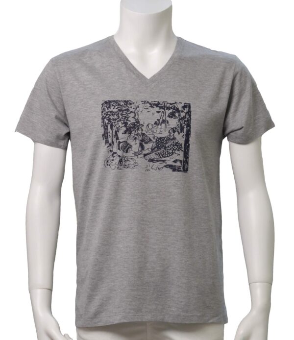 Ukiyo-e Le Déjeuner sur l'herbe (The Luncheon on the Grass)  - Gray x White - Half Sleeved Crew Neck