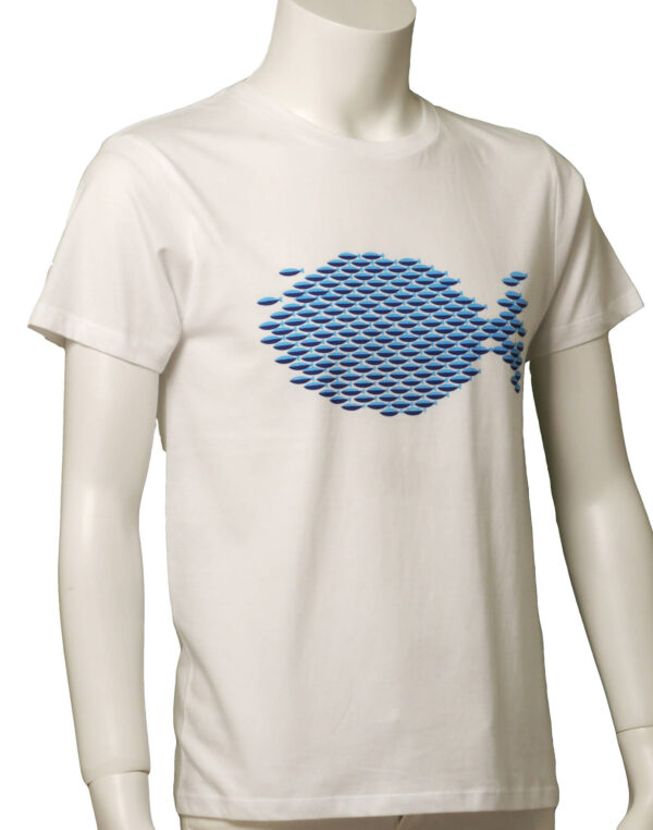 "Fish" Crew Neck White Half-sleeved Blue x Blue - Image 2