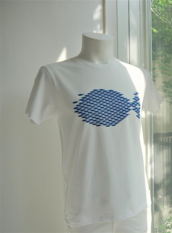 "Fish" Crew Neck White Half-sleeved Blue x Blue - Image 4