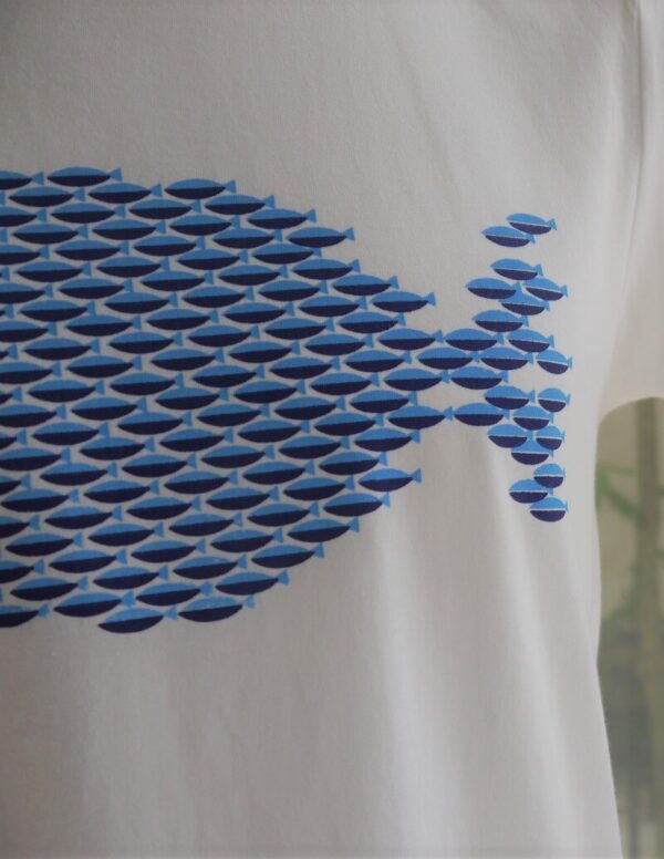 "Fish" Crew Neck White Half-sleeved Blue x Blue - Image 5