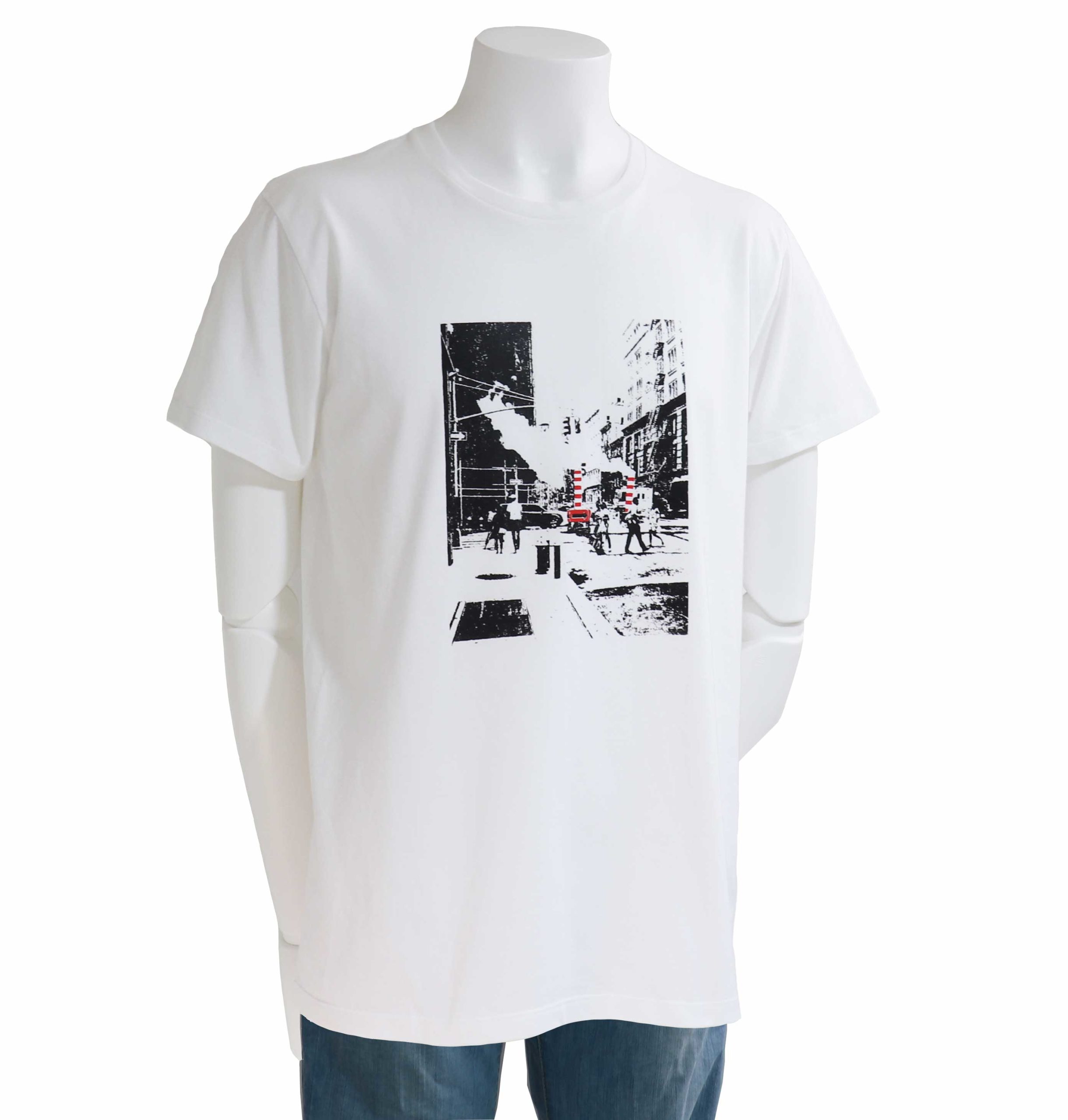 NY Street - Crossing Under Construction - White, Half-sleeved, Black x  Vermilion